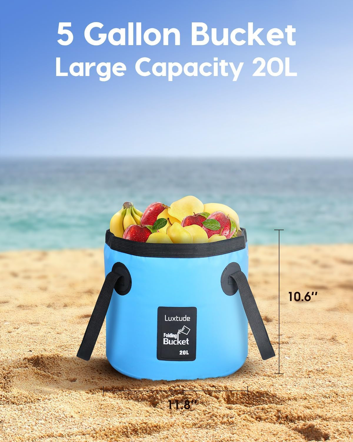 Collapsible Bucket with Handle, 5 Gallon(20L), Portable & Ultra Lightweight Outdoor Basin Bucket, Folding Bucket for Fishing, Camping, Hiking