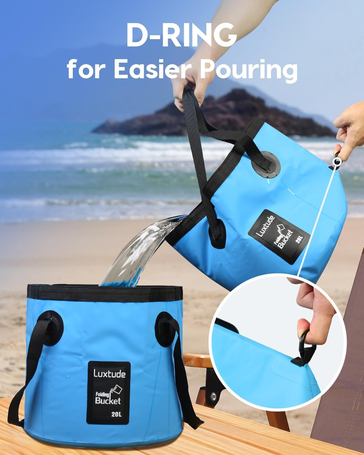 Collapsible Bucket with Handle, 5 Gallon(20L), Portable & Ultra Lightweight Outdoor Basin Bucket, Folding Bucket for Fishing, Camping, Hiking