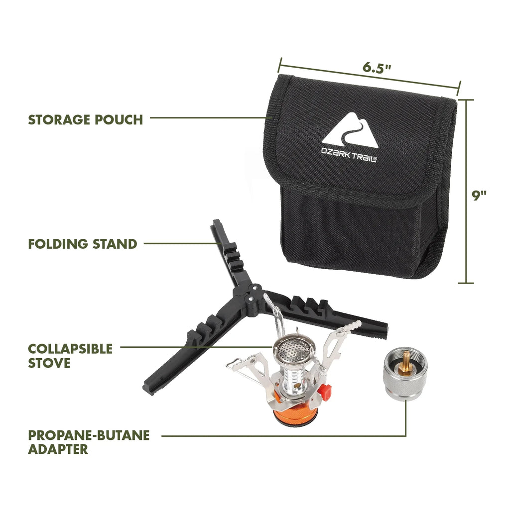 4 Piece Portable Camping Stove Adapter and Stand Set, Propane Compatible, All-In-One Kit