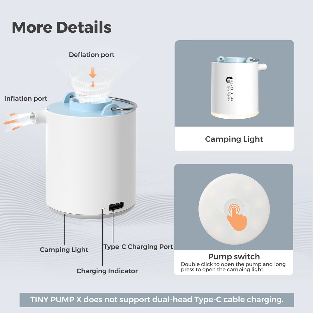 FLEXTAIL TINY PUMP X - Portable Camping Air Pump with 1300Mah Battery Rechargeable for Pool Floats Air Mattress Vacuum Bags